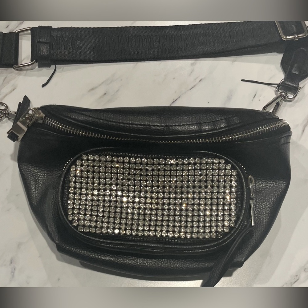 MADDEN NYC Black Rhinestone Embellished Fanny Pack Bag